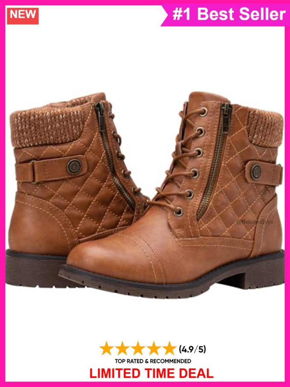 Faux Leather Wide Width Combat Ankle Boots Lace Up Low Heel Zip Booties